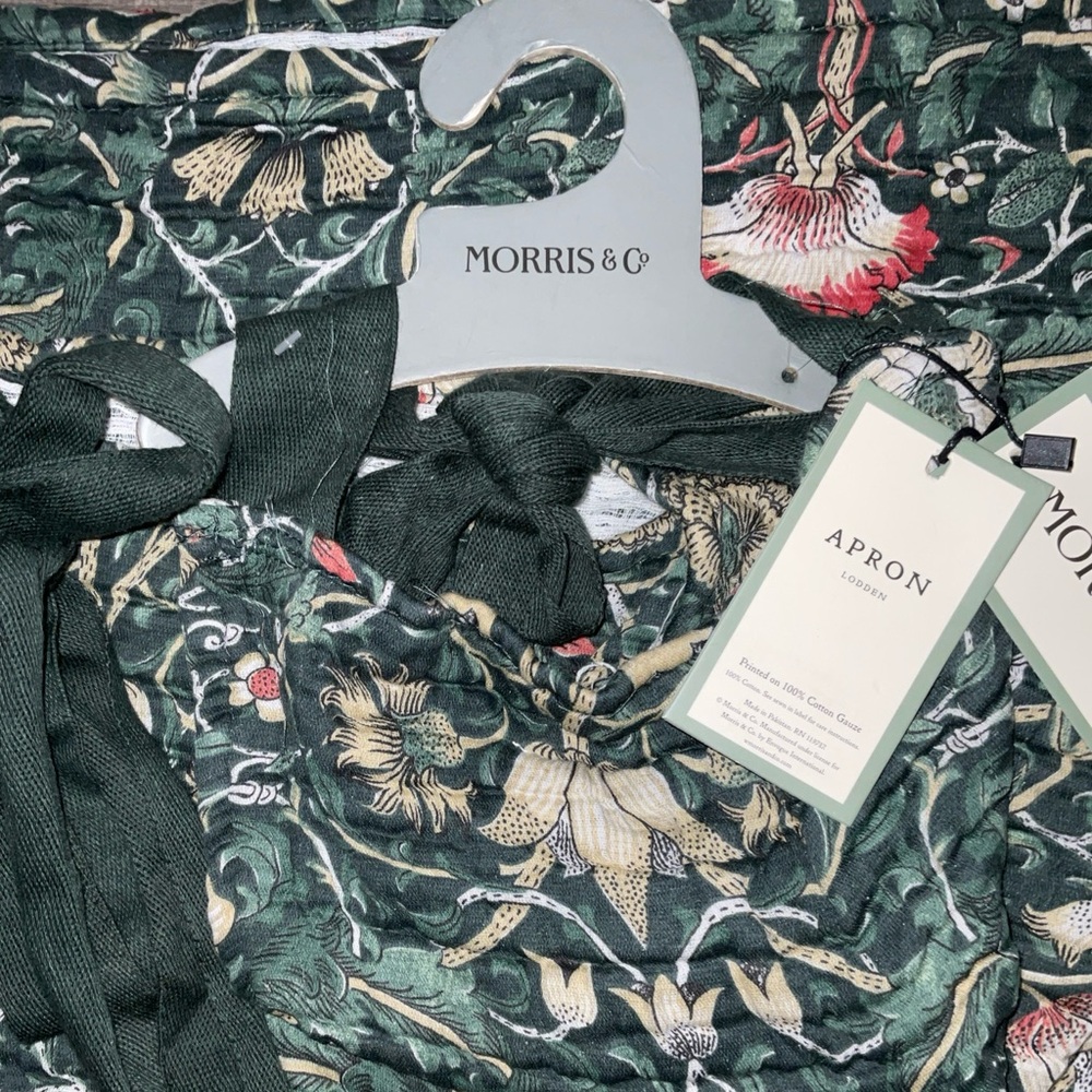 MORRIS & Co. LODDEN GREEN COTTON GAUZE APRON + 3 GAUZE KITCHEN TOWELS NWT